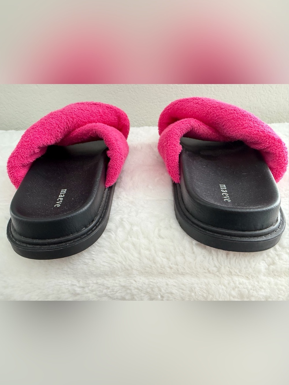 Maeve by Anthropologie Plush Terry Crisscross Slides - Pink & Black Size 9 - Picture 5 of 7